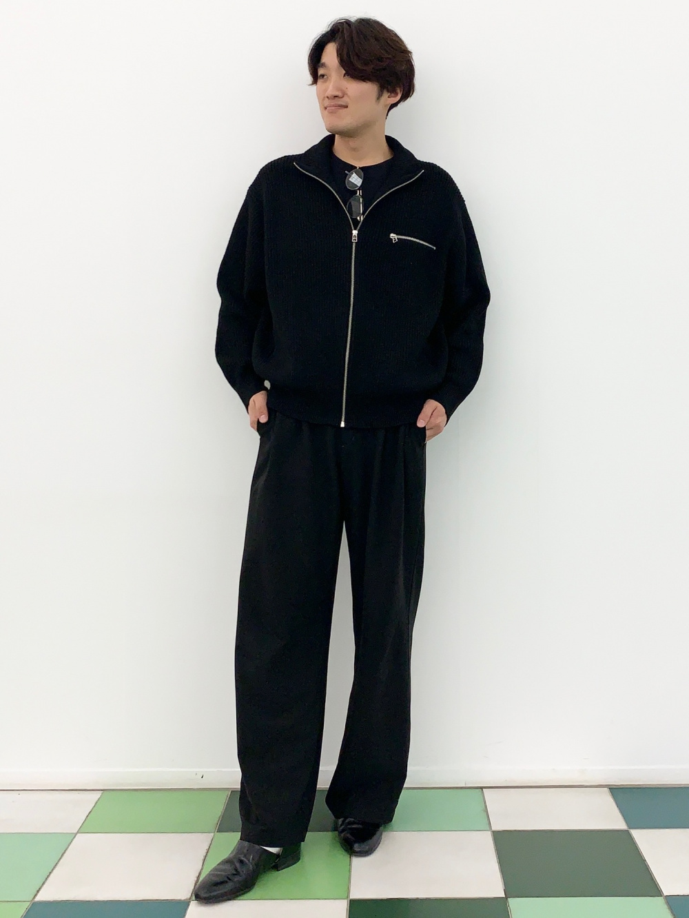 ソフトコットンクルーネックT(長袖)、アゼフルジップニットジャケット