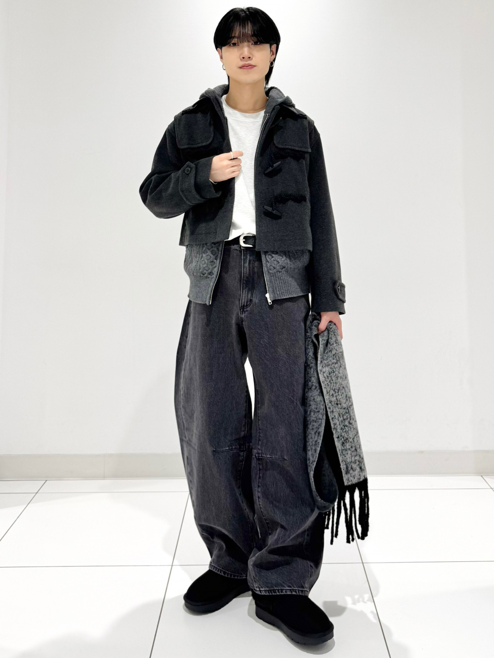 ソフトコットンクルーネックT(長袖)、デニムパデッドジップアップ