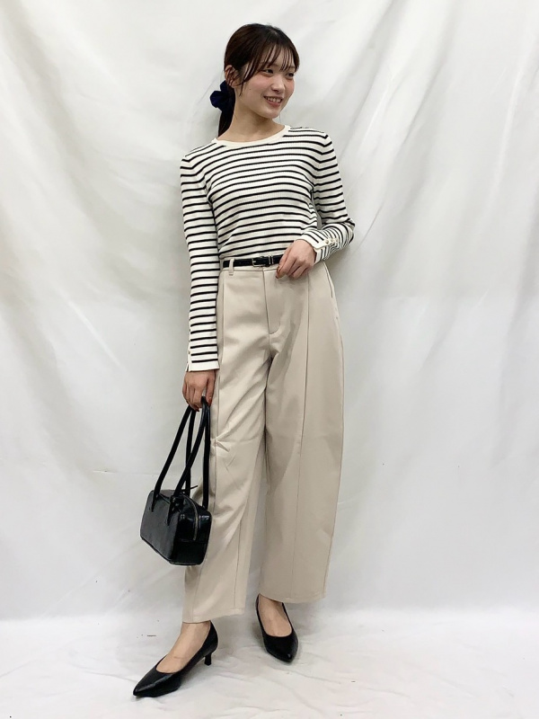 Relaxed Wide Flared Jeans/NTQ、Ribbed Knitted Striped Button