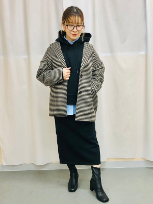 Women's COZY MELTON Checked Half Coat | GU US