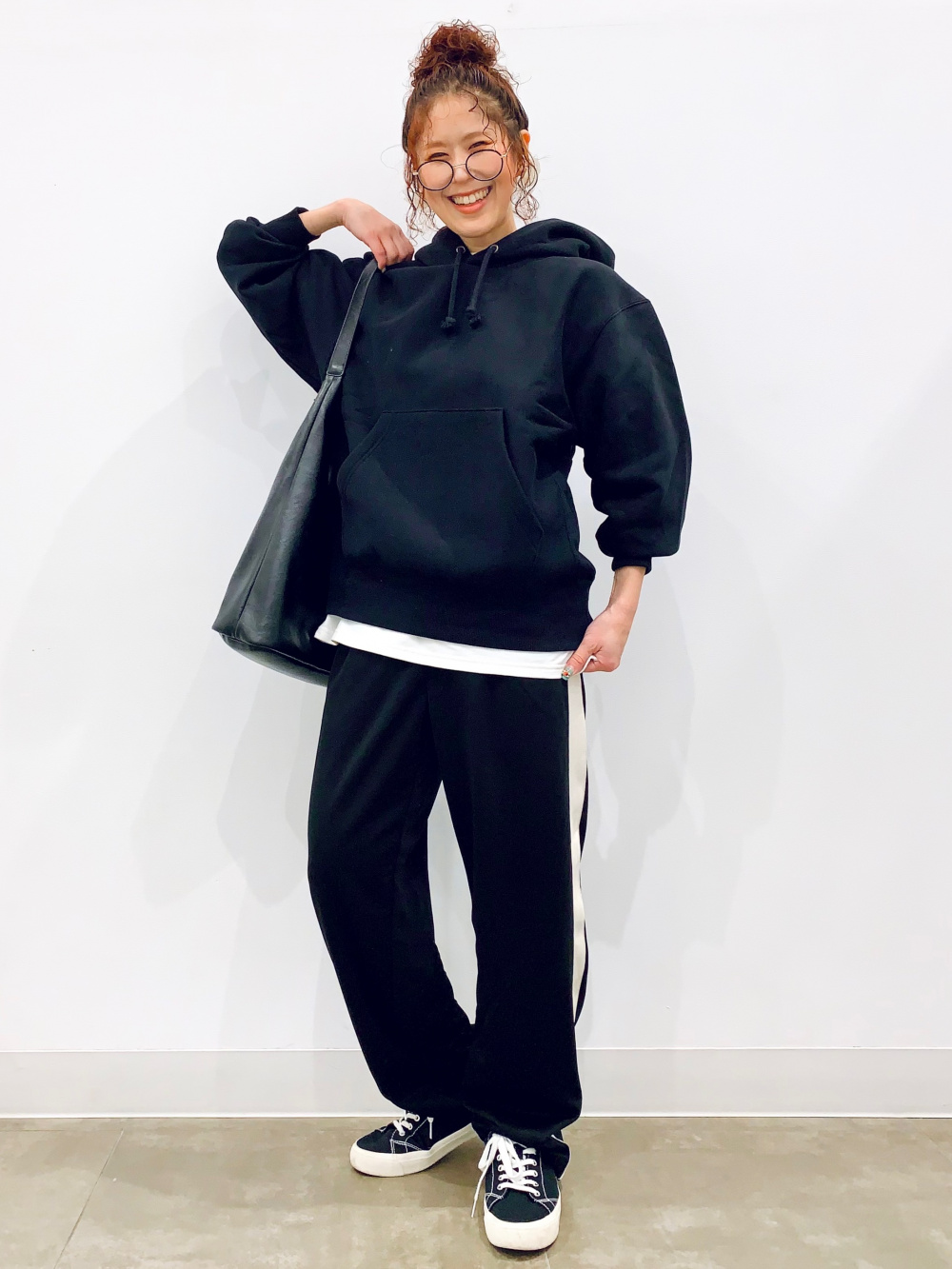 ヘビーウェイトスウェットハーフジッププルオーバー、フェイクレザー