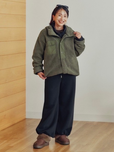 パフスウェットバギーパンツ+EC(丈短め62.0cm)、ボアフリーススナップ