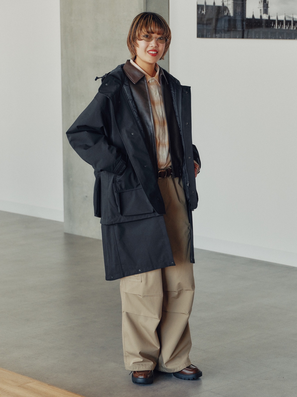 フェイクレザーハリントンジャケット、パデッドシェルパーカ