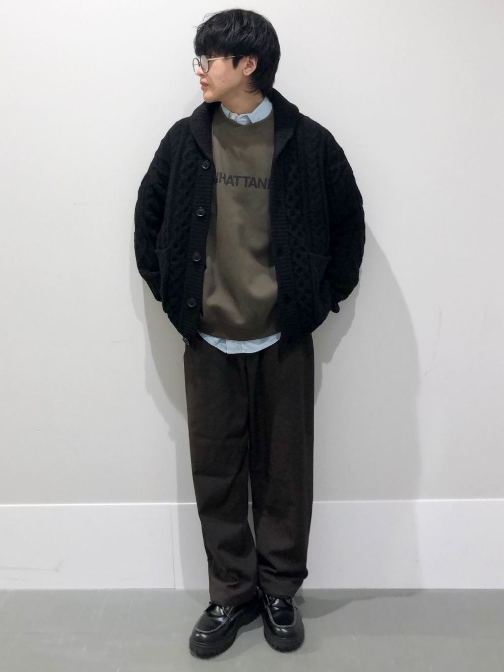 エンジニアドガーメンツ ケーブルショールカラーカーディガン ブラック L ケーブルショールカラーカーディガン ENGINEERED GARMENTS、イージー