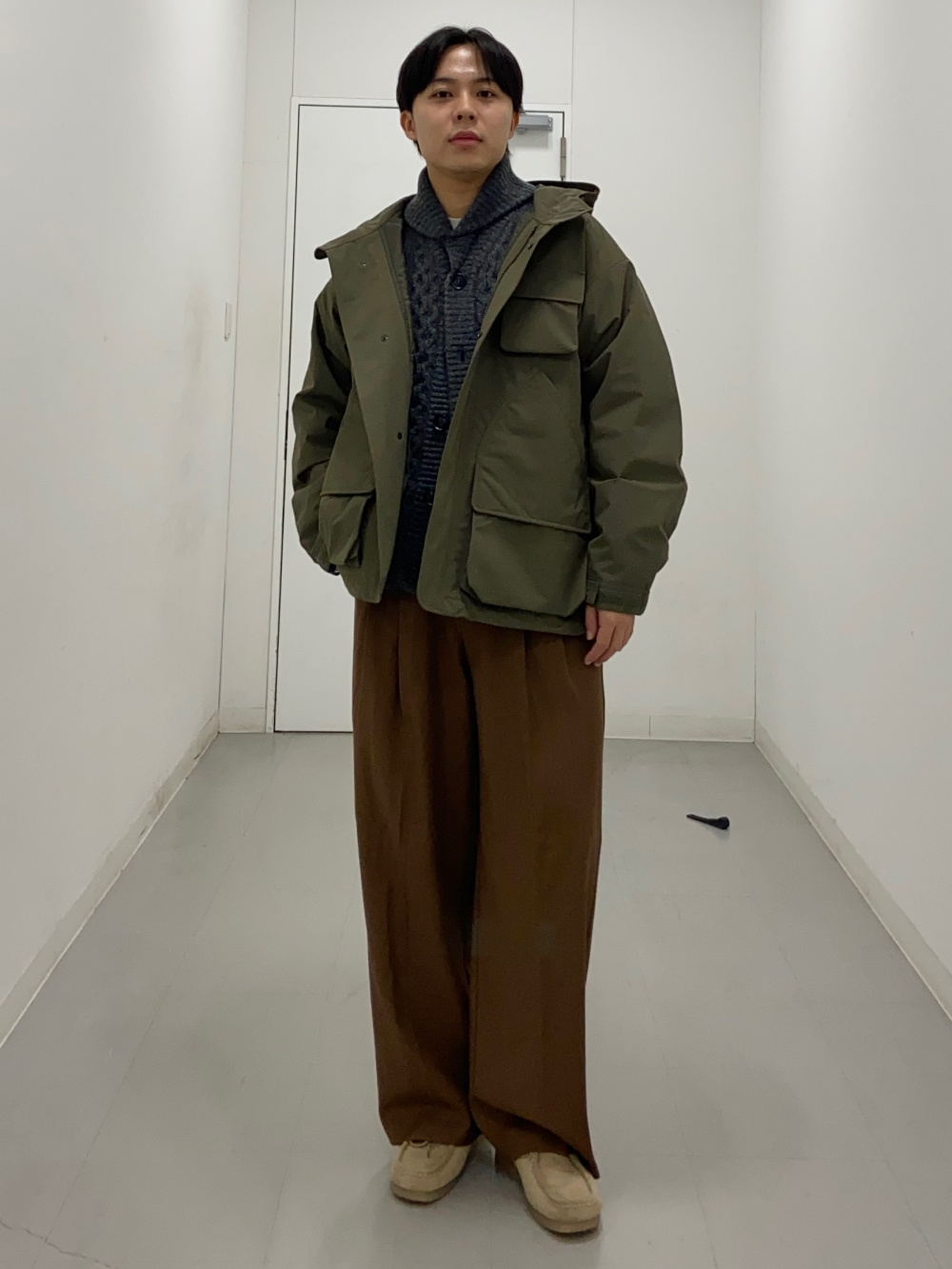 ソフトコットンクルーネックT(長袖)、パデッドシェルパーカ ENGINEERED