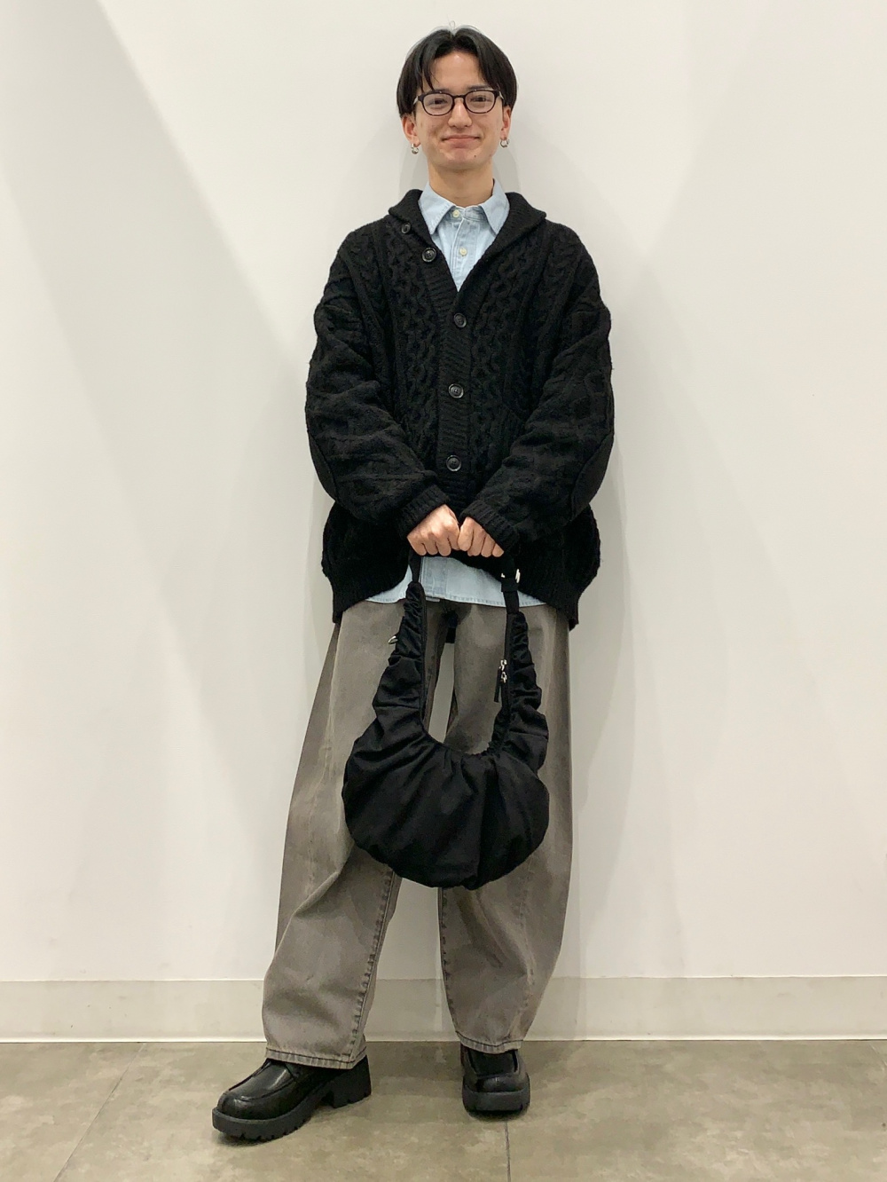 ケーブルショールカラーカーディガン ENGINEERED GARMENTS、デニム