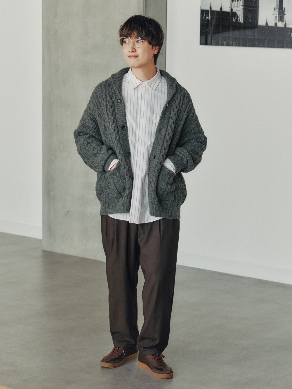 ケーブルショールカラーカーディガン ENGINEERED GARMENTS、イージー