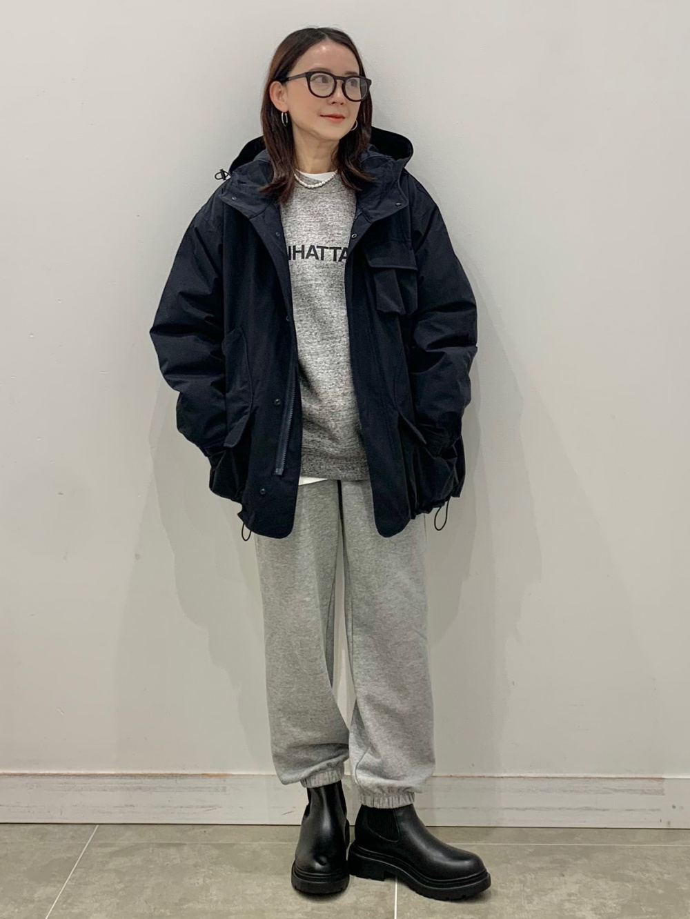 フェイクレザーハリントンジャケット、パデッドシェルパーカ