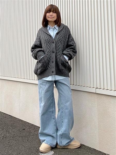 ケーブルショールカラーカーディガン ENGINEERED GARMENTS、デニム 