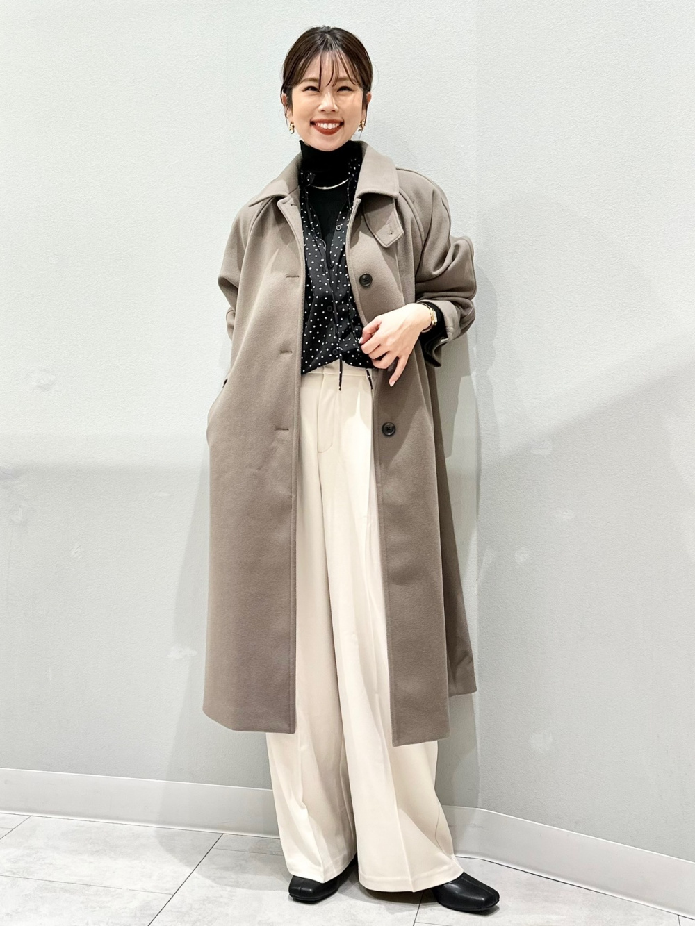 ソフトコットンクルーネックT(長袖)、タックワイドパンツ(丈標準70.0