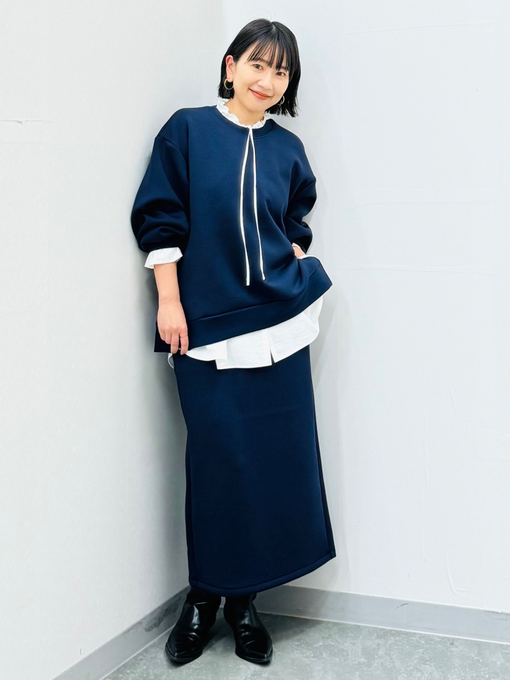 シャイニークルーネックカーディガンZ、フリルネックチュニック」の