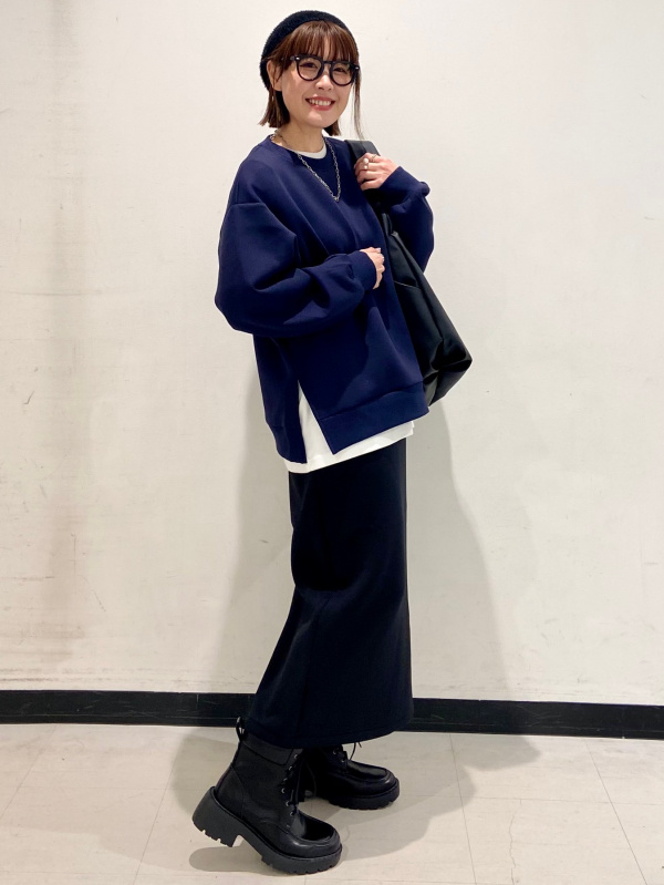 ソフトコットンクルーネックT(長袖)（メンズ）の着用コーディネート