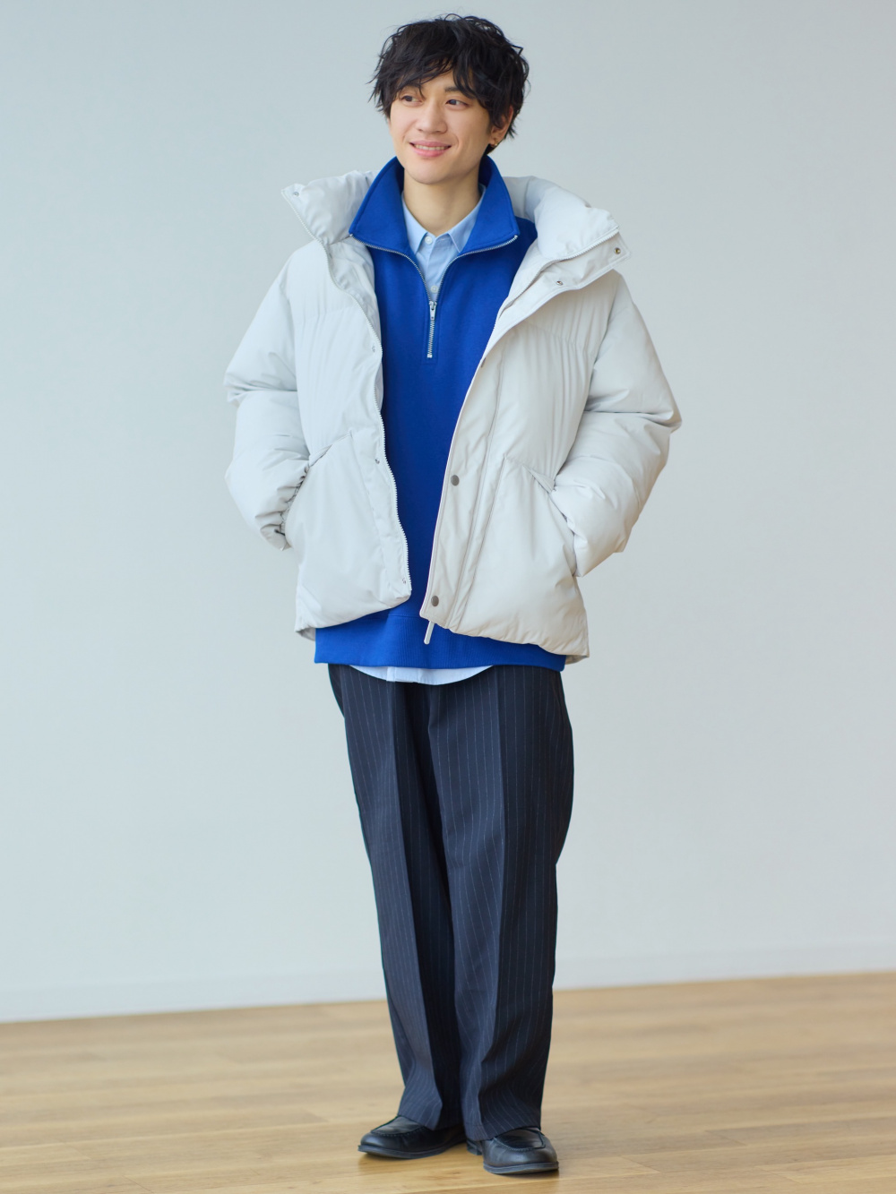 コージーメルトンスタンドジップアップジャケット、ワイドスラックス