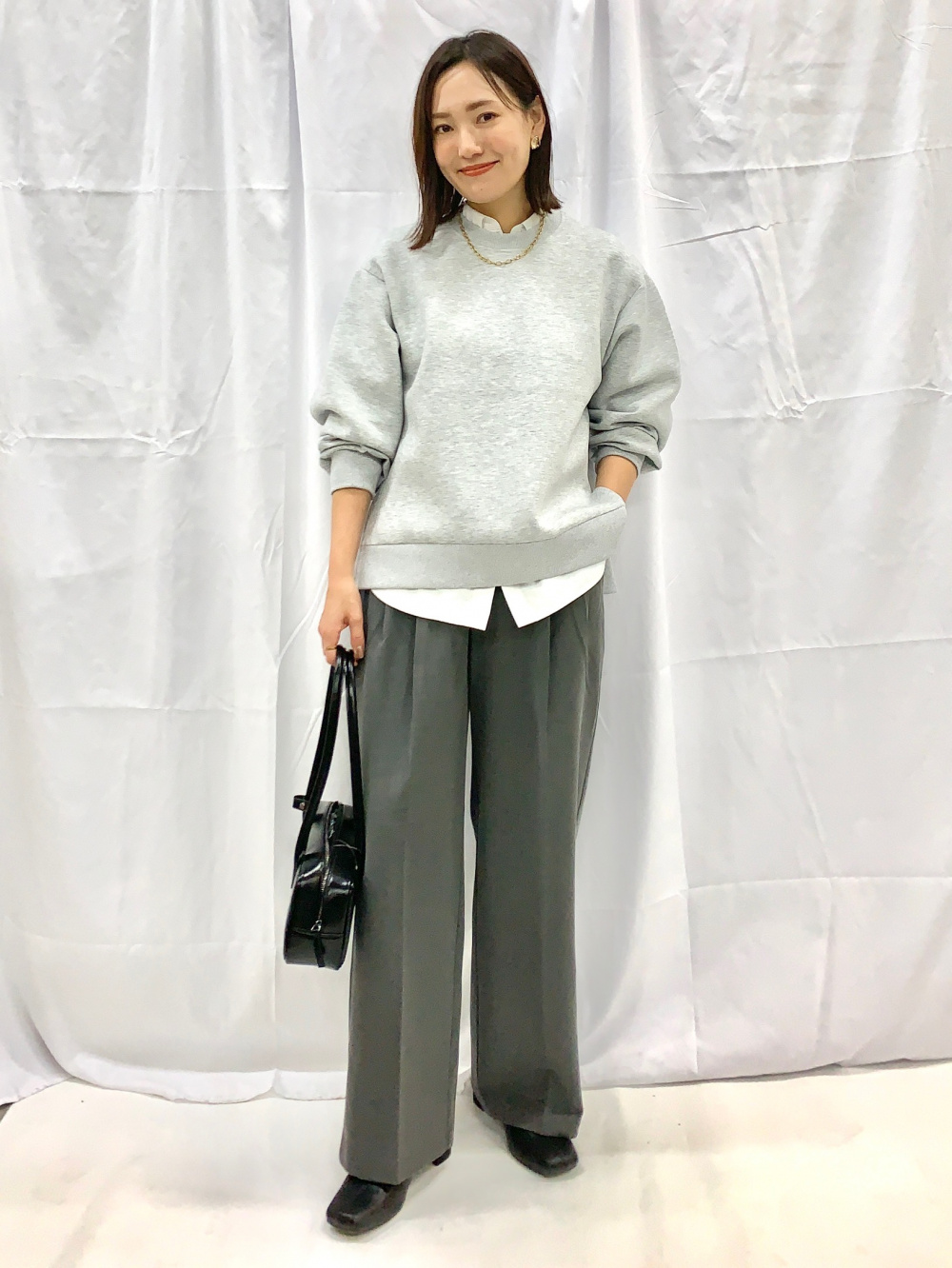 ソフトコットンクルーネックT(長袖)、タックワイドパンツ(丈標準70.0