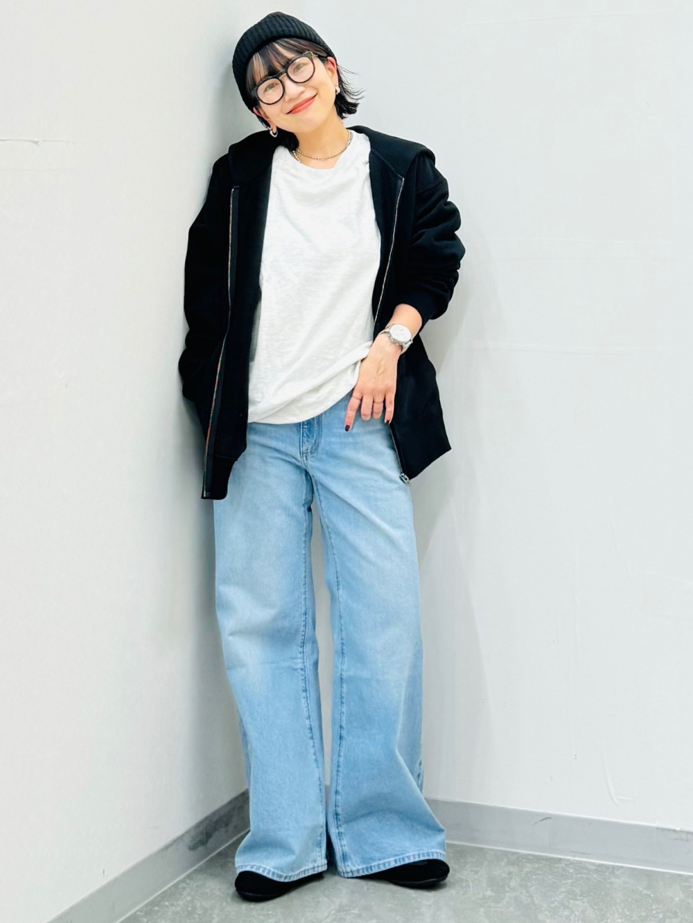 ソフトコットンクルーネックT(長袖)、タックワイドパンツ(丈標準70.0