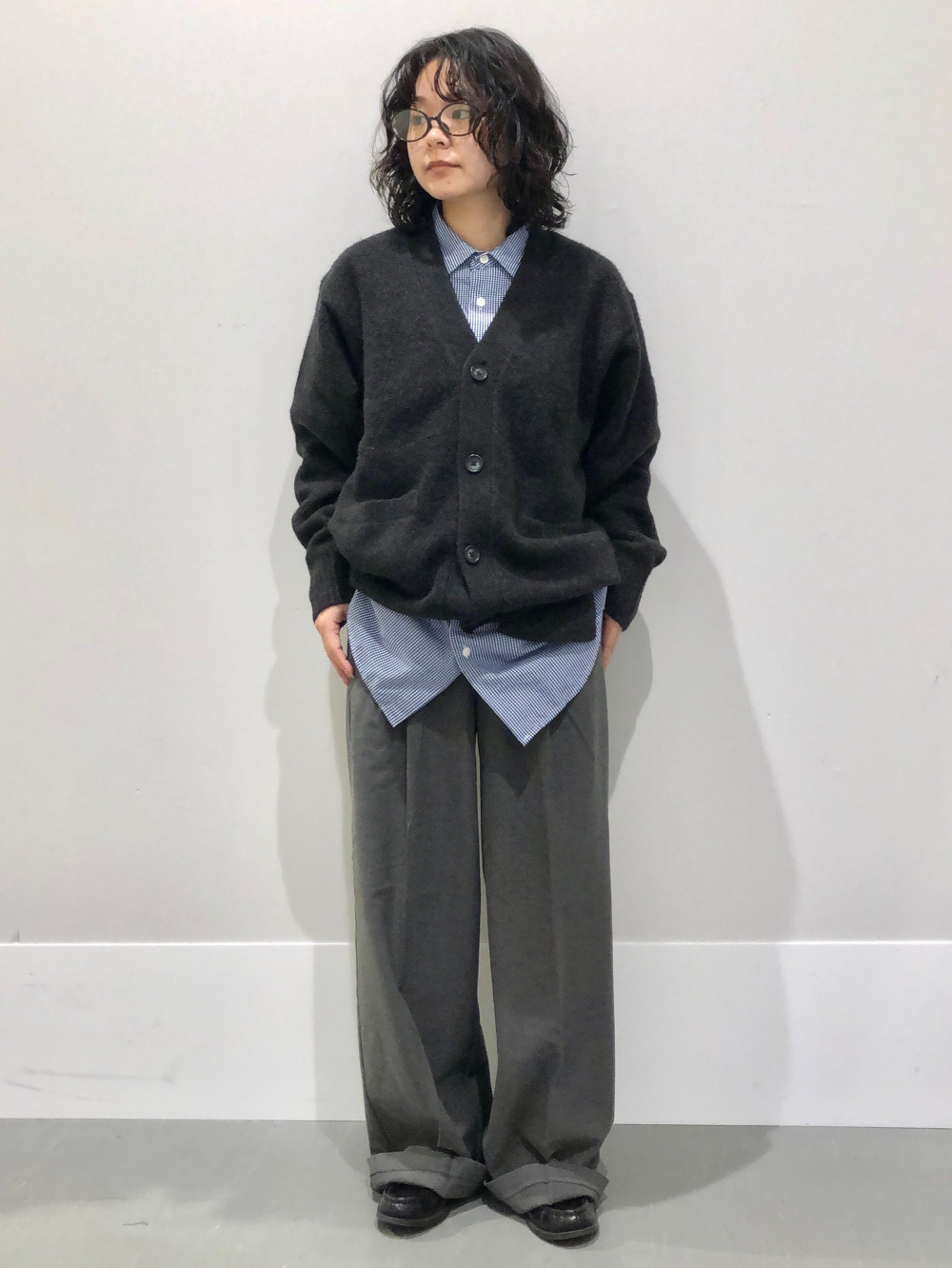 パフニットボーダーポロシャツ、タックワイドパンツ(丈標準70.0～74.0