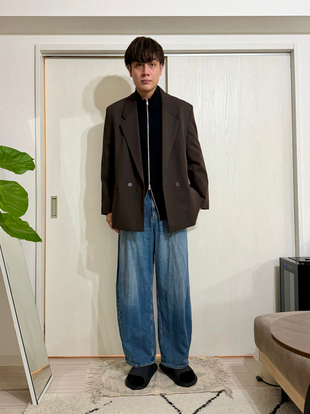 ドライバーズニット(長袖)SW、タックワイドパンツ(ストライプ