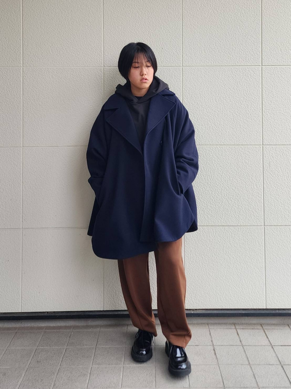 コージーメルトンケープコートZ+E」の着用コーディネート| ジーユー