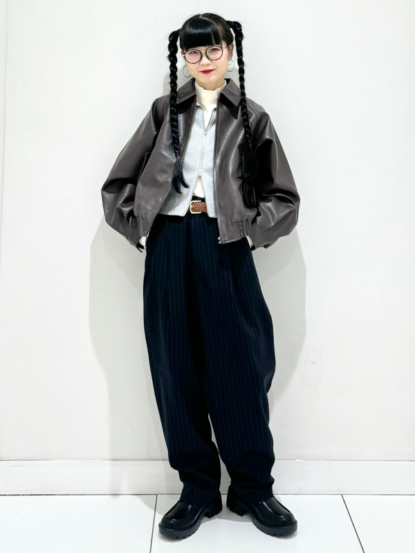 An outfit using Ribbed Double-Zip Cardigan and Denim Padded Zip Up