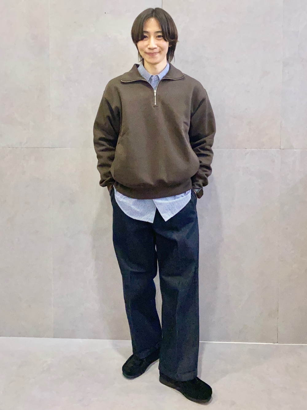 ヘビーウェイトスウェットハーフジッププルオーバー、パデッドシェル