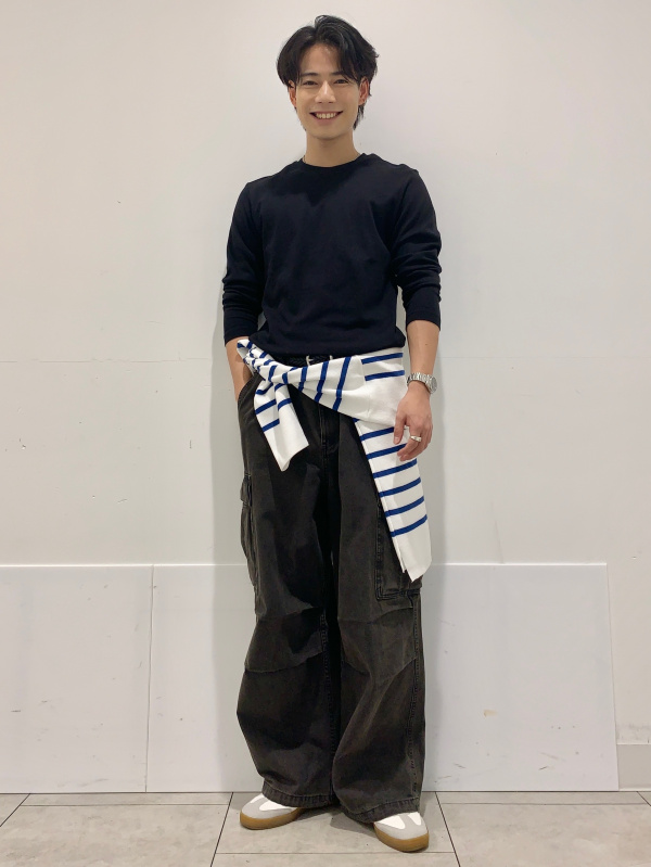 ソフトコットンクルーネックT(長袖)（メンズ）の着用コーディネート