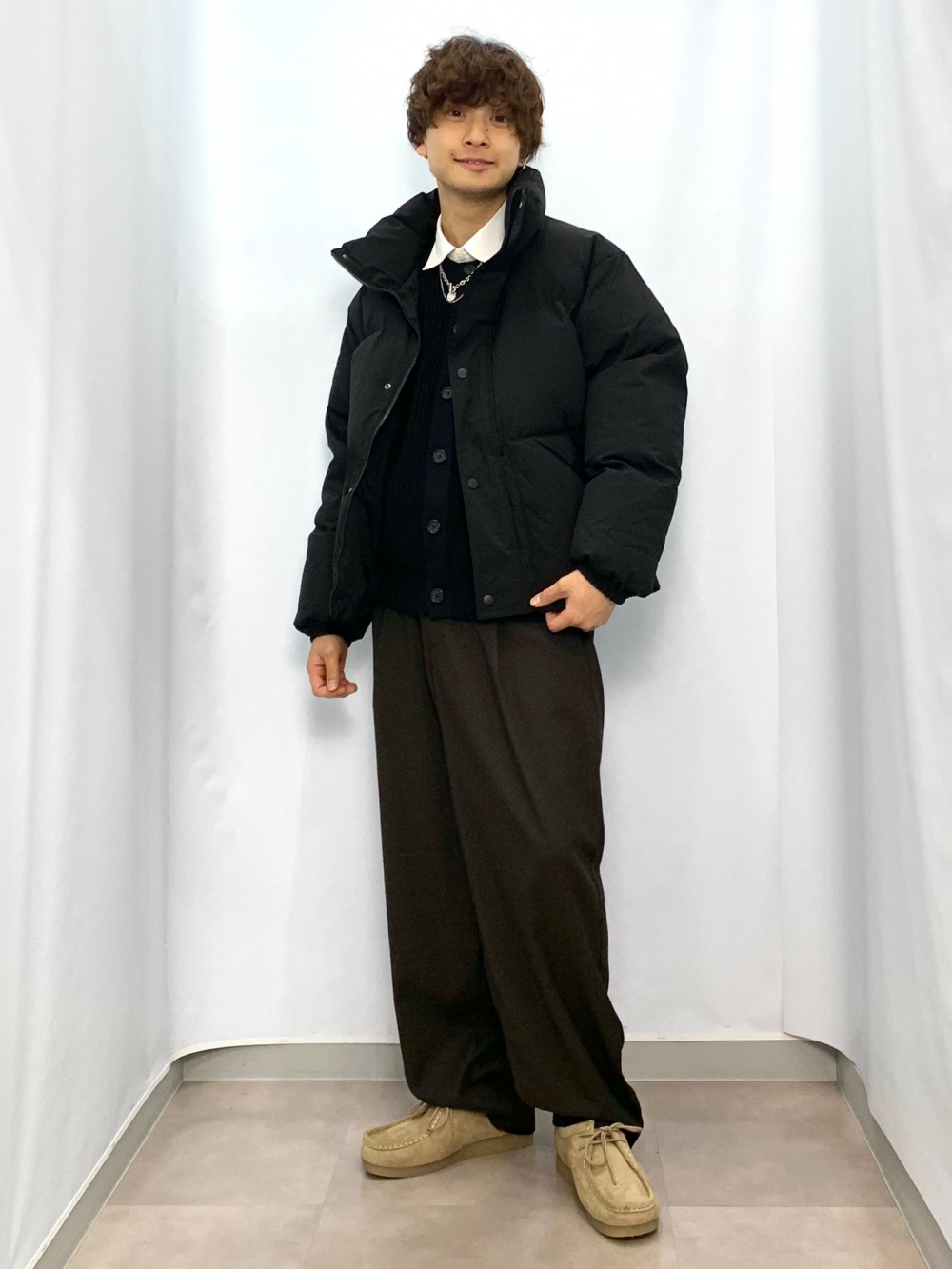 ドレープオープンカラーシャツ、キャロットスラックス(丈標準69.5