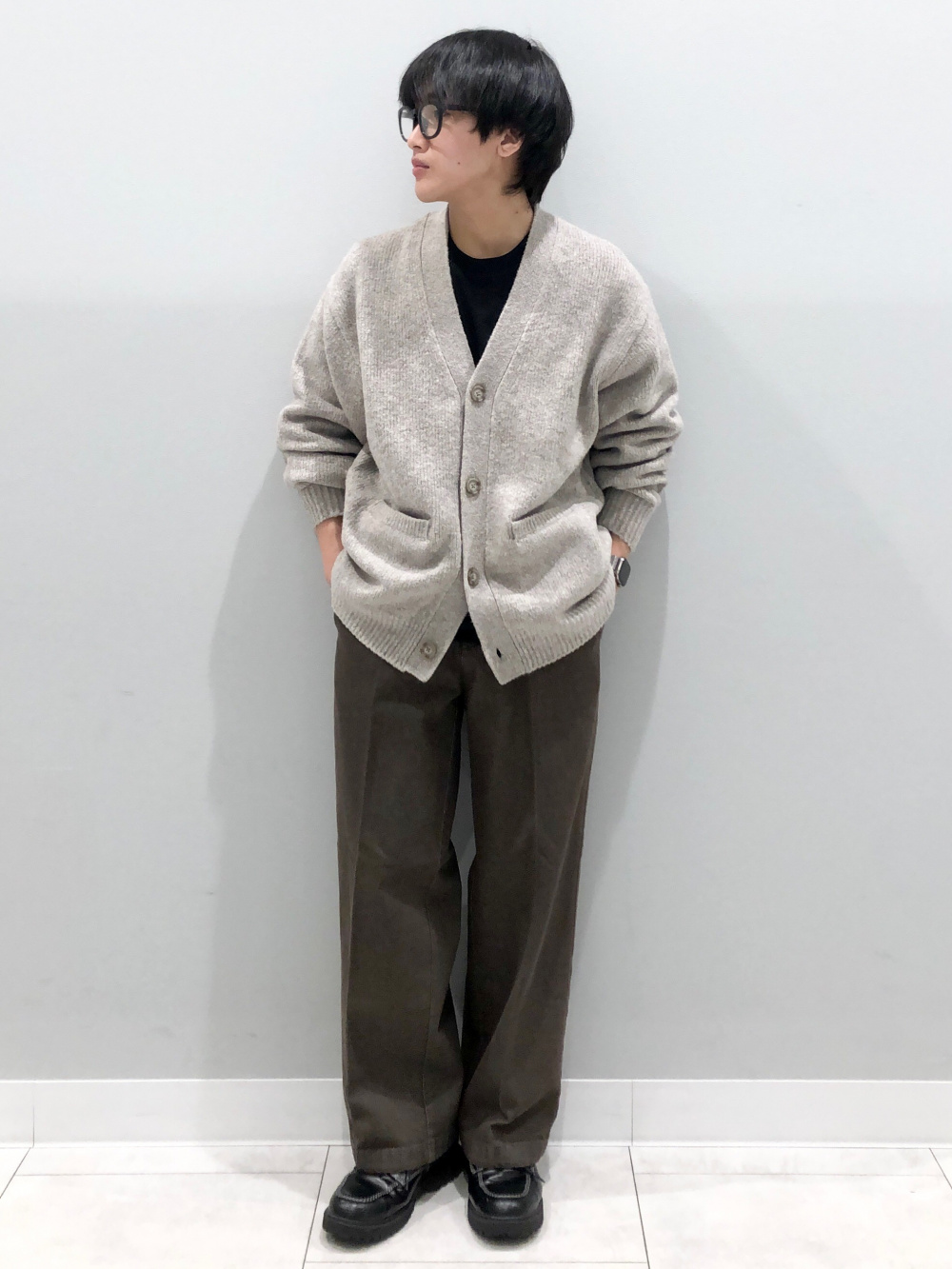 ソフトコットンクルーネックT(長袖)、アゼフルジップニットジャケット