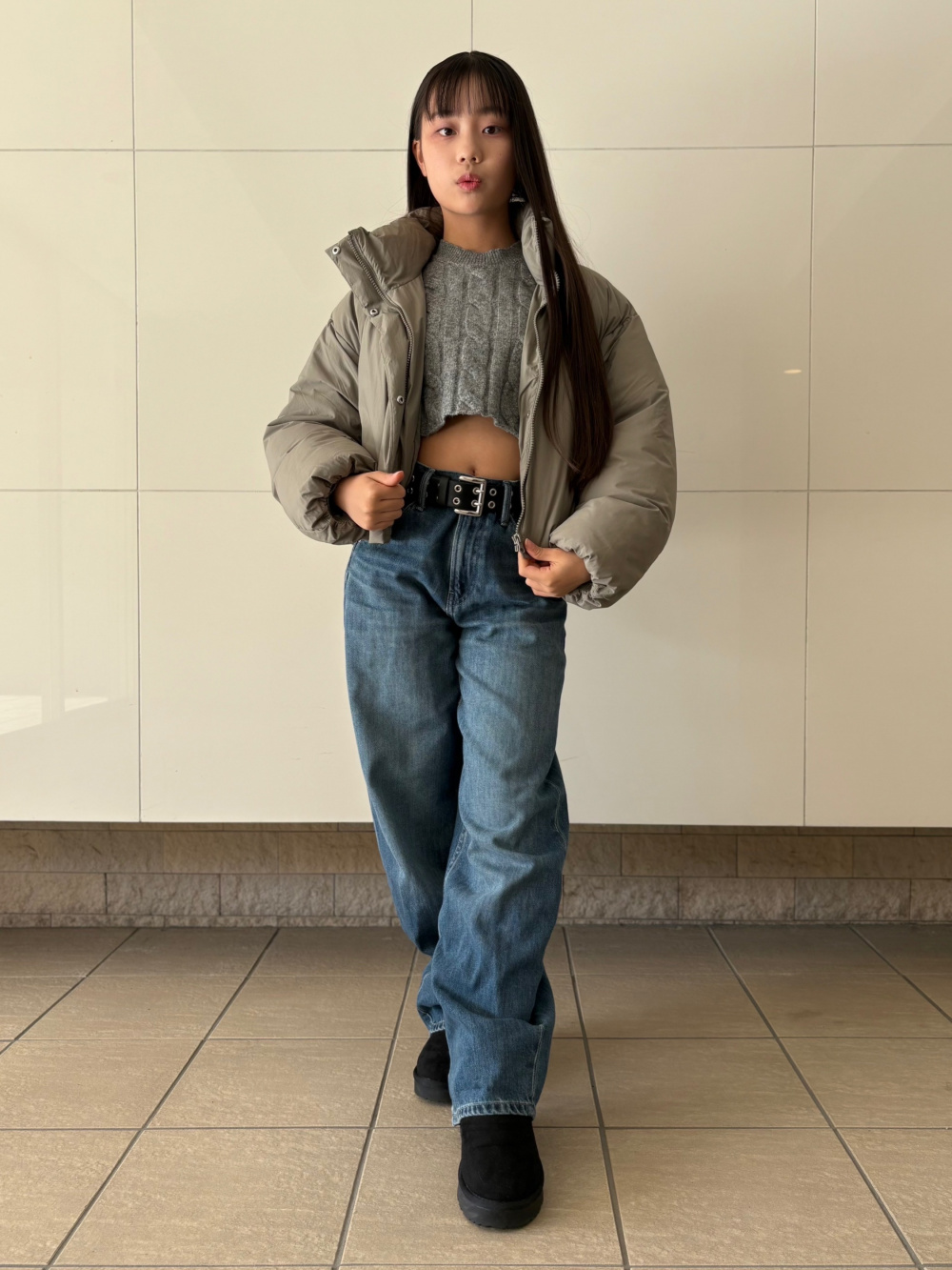 GIRLSウォームパデッドクロップドブルゾンJR、GIRLSシャギーボーダー