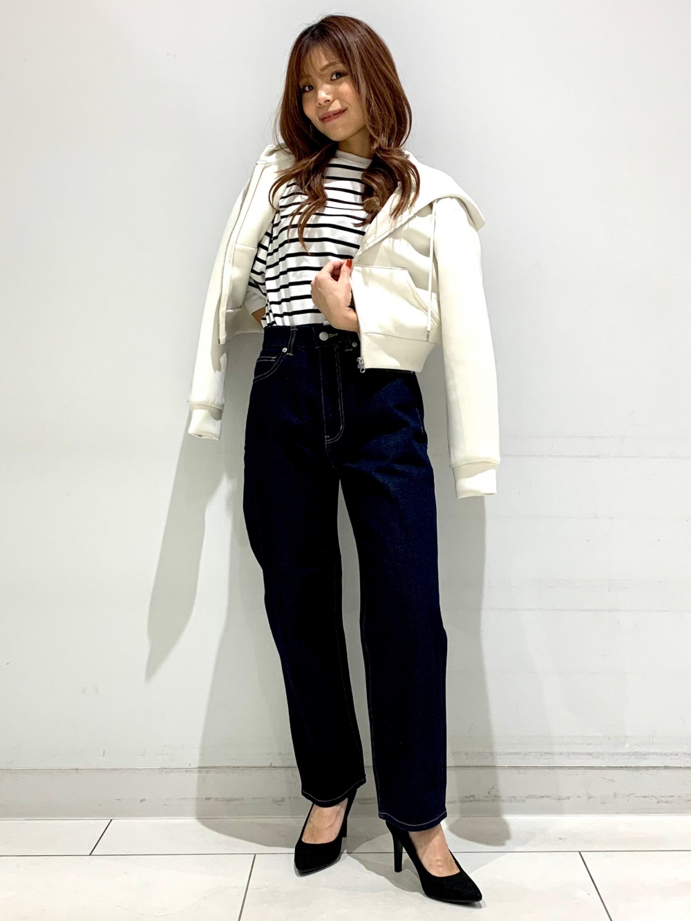 ライトスウェットボーダーオーバーサイズT(長袖)、スウェット