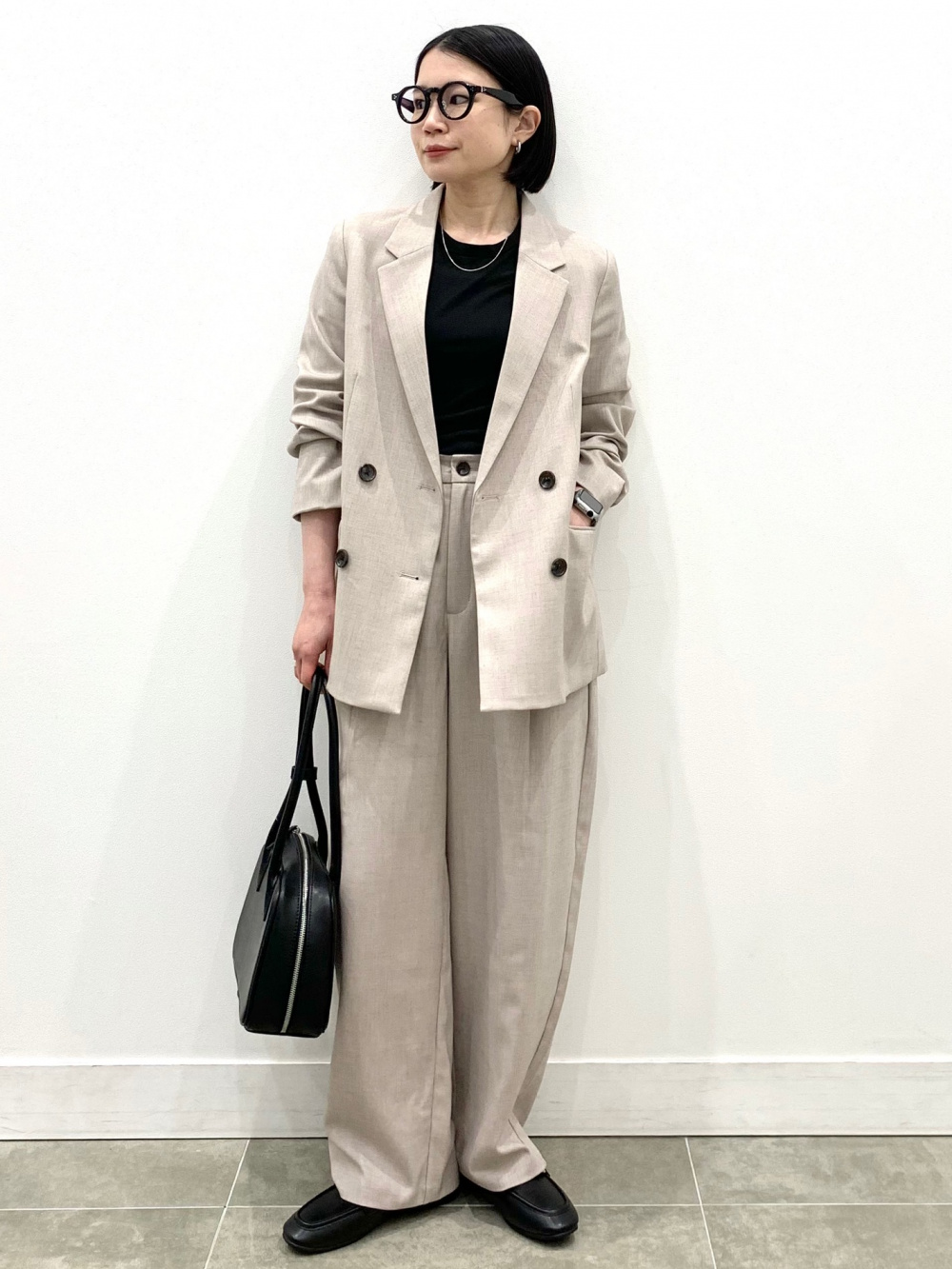 ソフトシアークルーネックT(長袖)、ダブルブレストジャケットZ