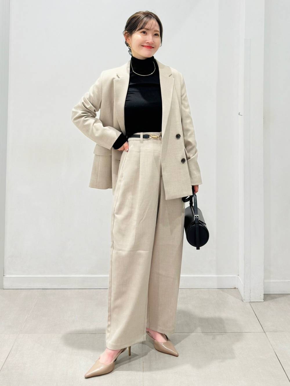 ソフトシアークルーネックT(長袖)、デニムオーバーサイズシャツ」の