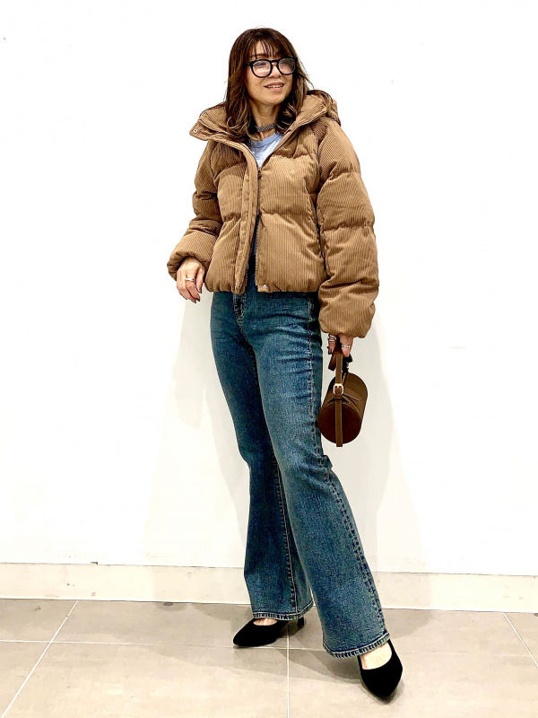 ウォームパデッドコーデュロイブルゾン（レディース）の着用