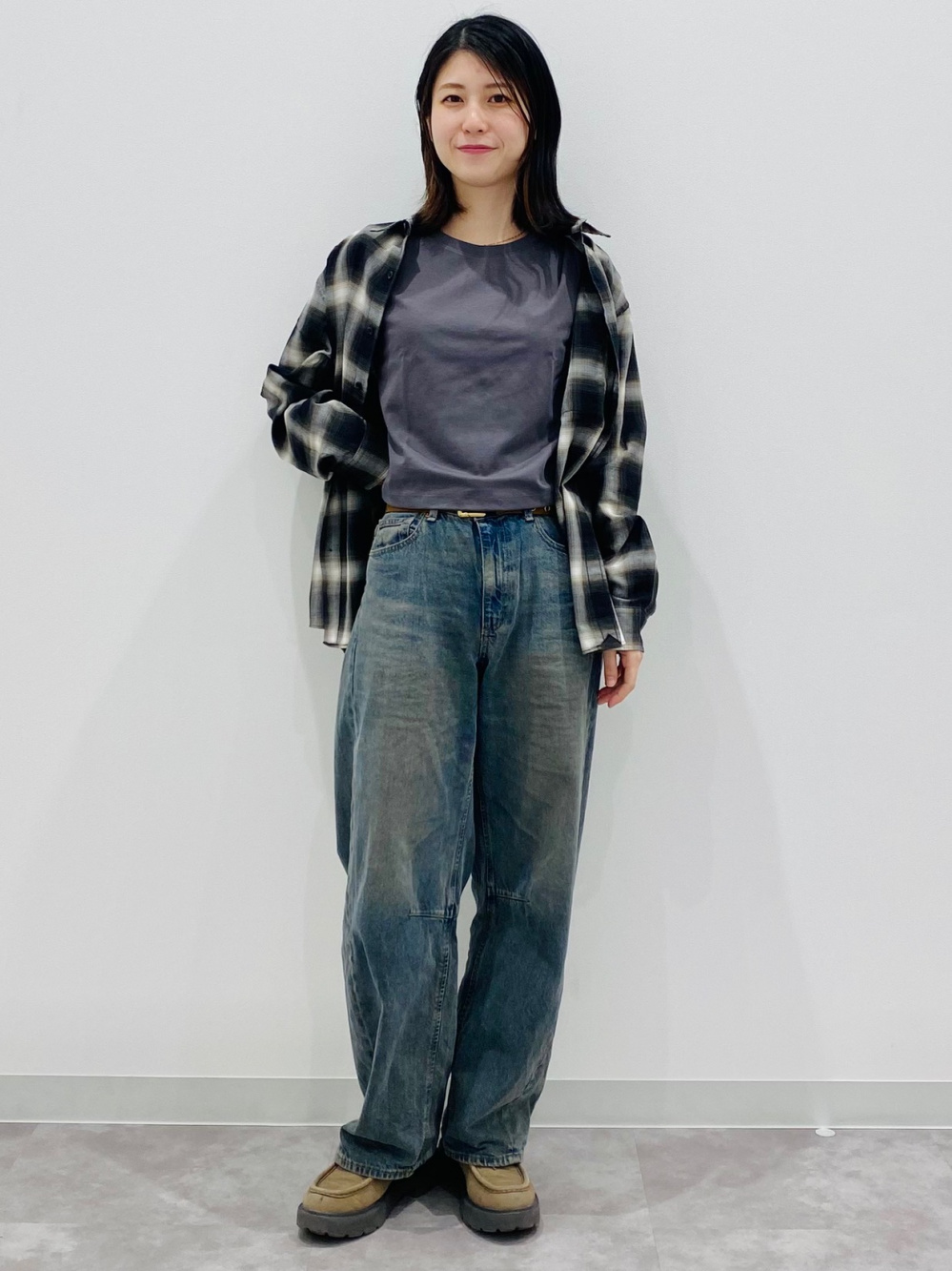 Check styling ideas for「Ombre Checked Shirt、Dry Cropped T-Shirt