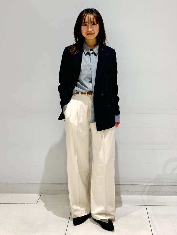 【WHITE】ダブルブレストジャケット ワイドパンツ セットアップ ダブルブレストジャケット、タックワイドパンツ(2026年度春秋商品)の