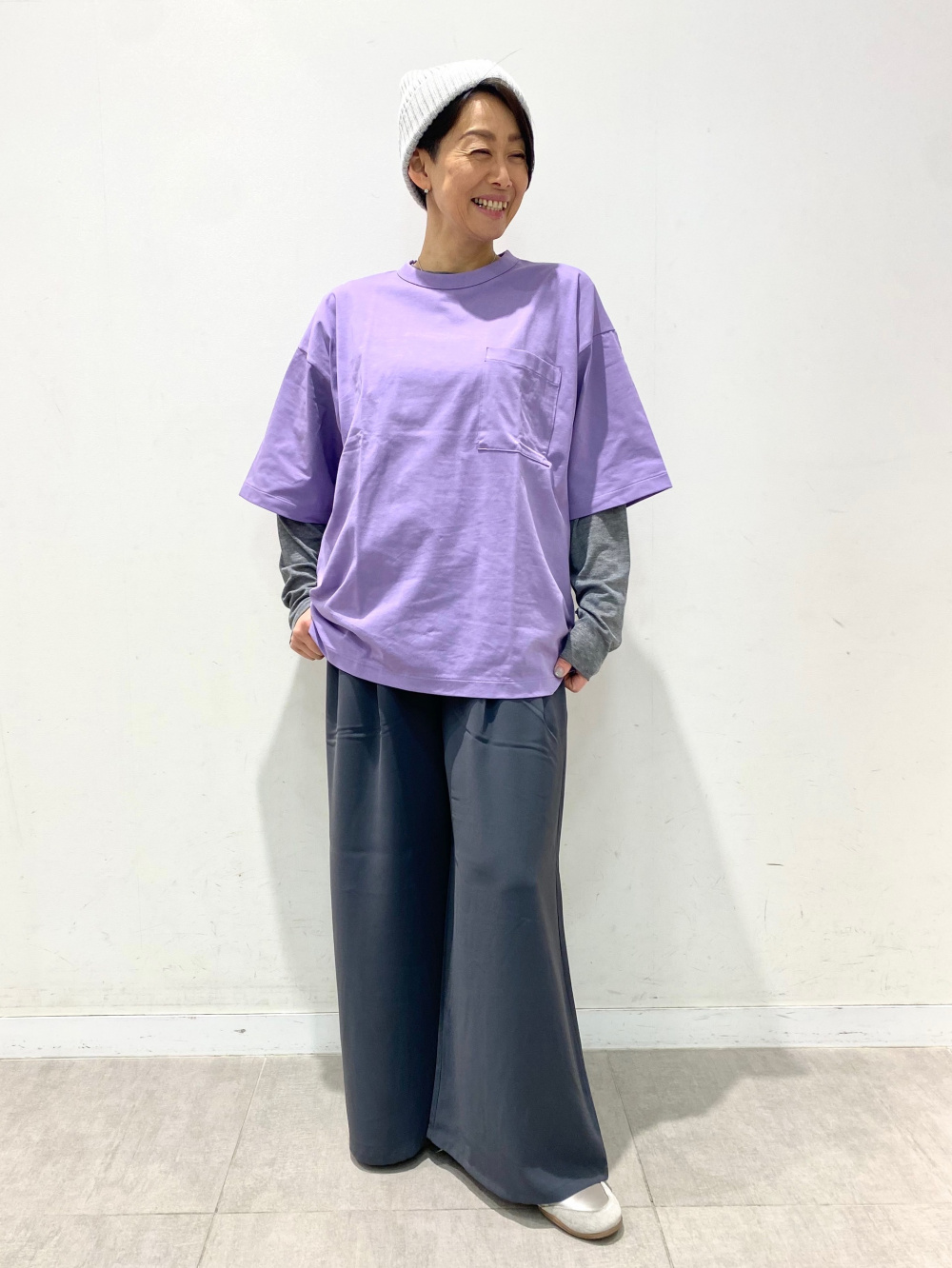 Draped Wide Pants、Washable Knitted Striped T-Shirt/HalfSlv」| GU