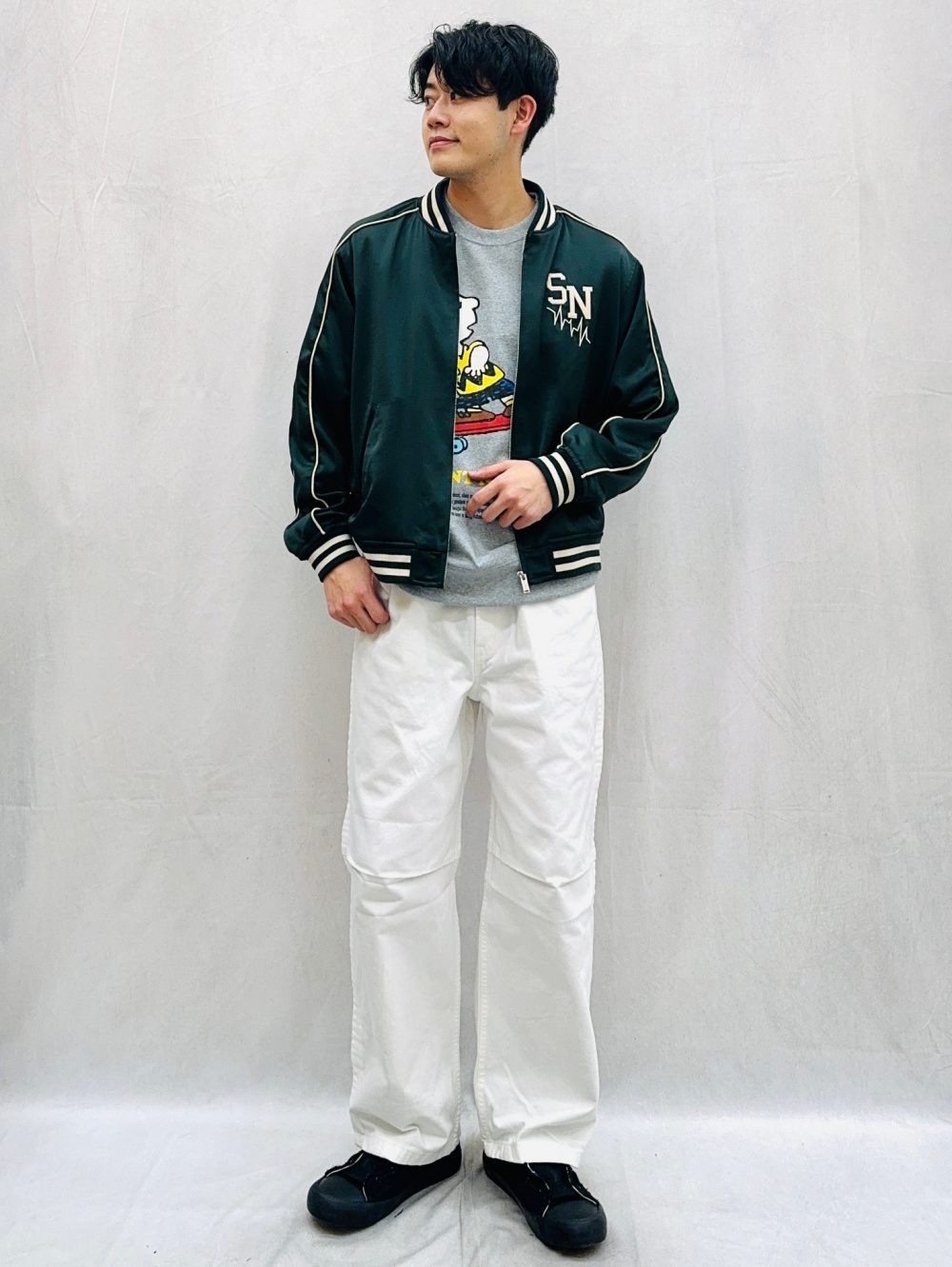 スウェT(5分袖) UNDERCOVER、サテンリブブルゾン UNDERCOVER」の着用