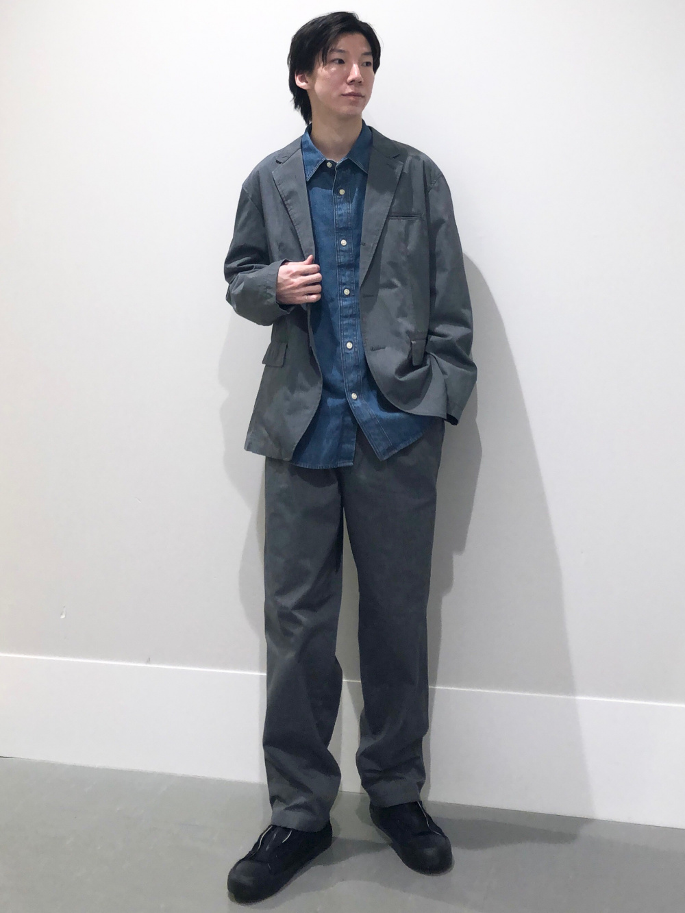 ケーブルショールカラーカーディガン ENGINEERED GARMENTS、デニム