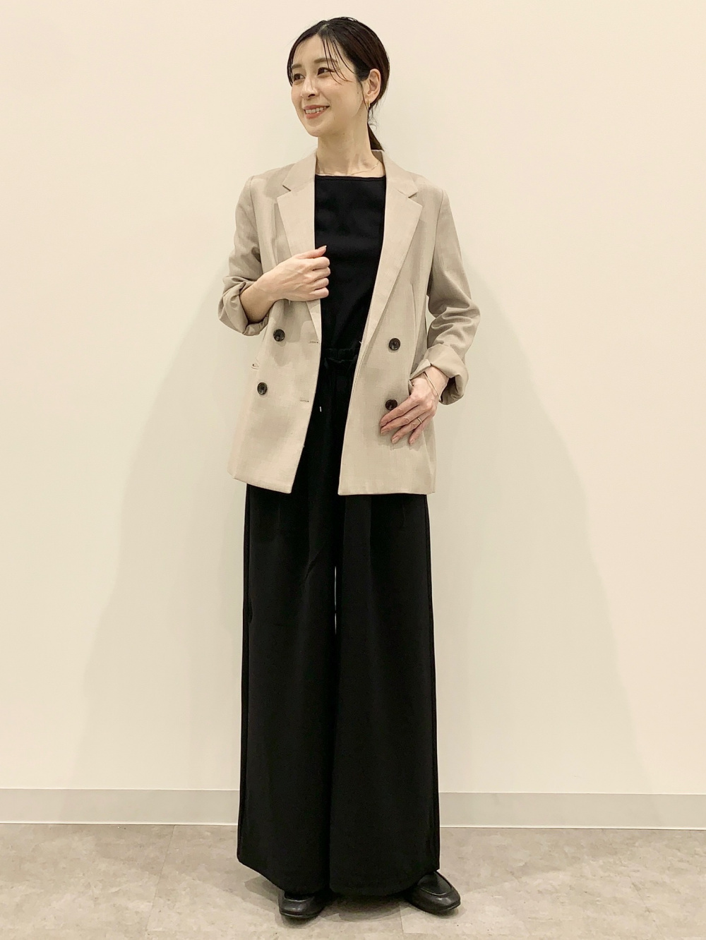 Draped Wide Pants、Washable Knitted Striped T-Shirt/HalfSlv」| GU