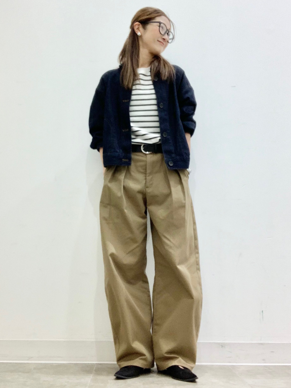 リブタートルネックセーター(長袖)、フランネルシャツ(チェックB)」の