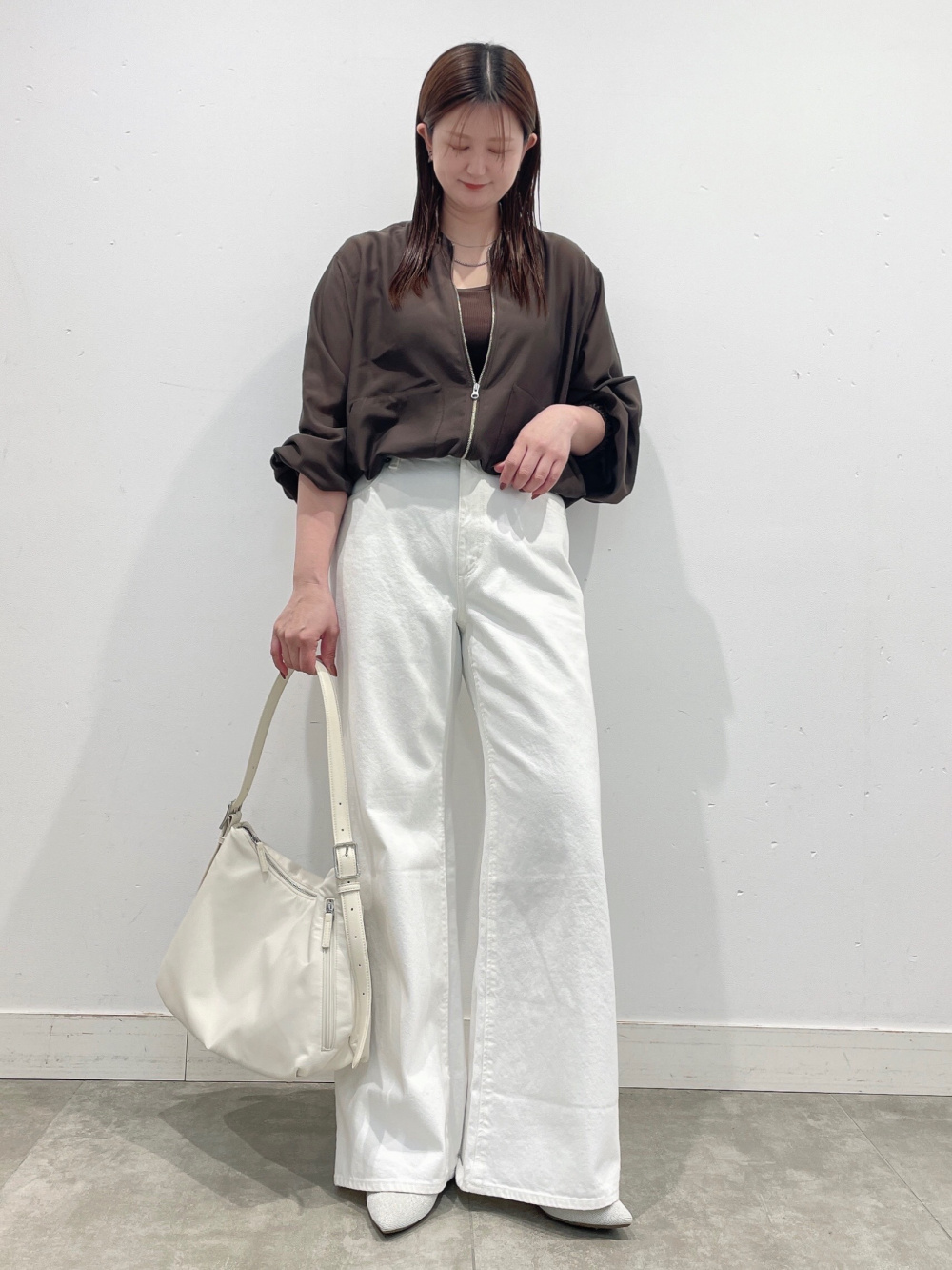 Check styling ideas for「Sheer Dolman Sleeve Shirt、Pleated Wide