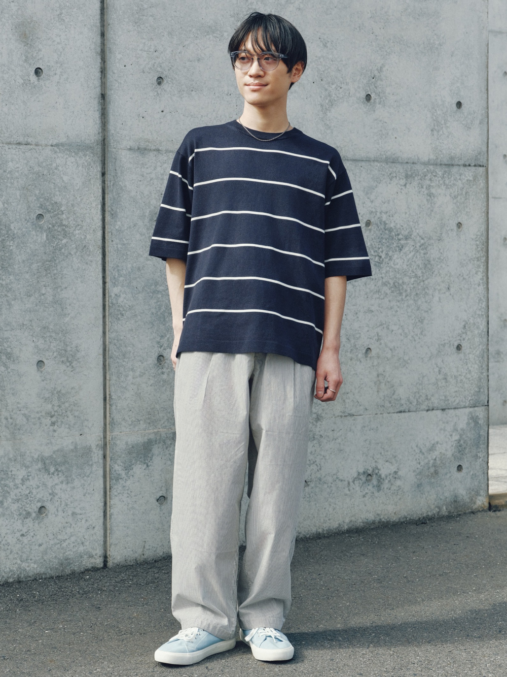 Washable Knitted Striped T-Shirt/HalfSlv」| GU的穿搭理念
