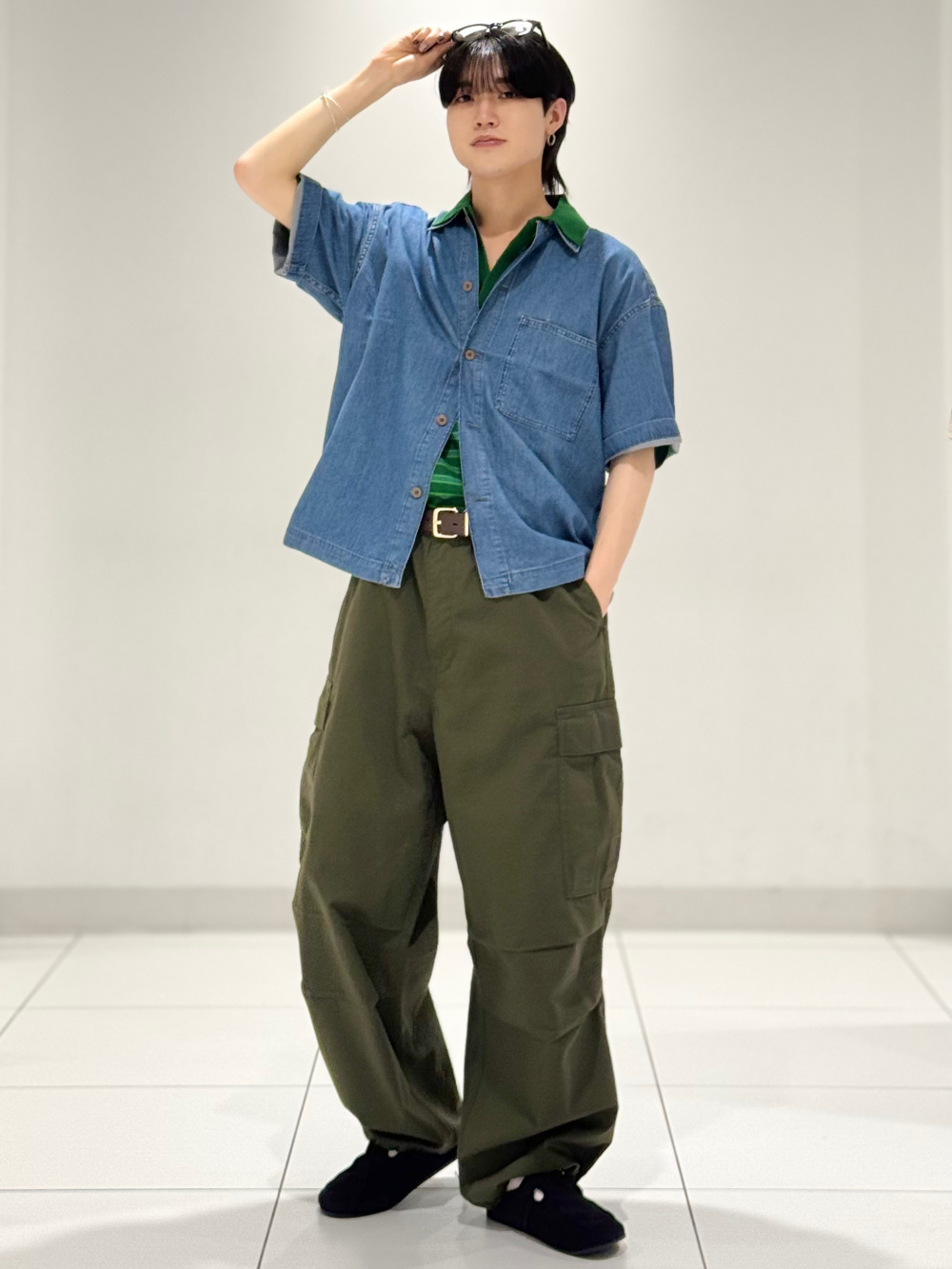 ドライカノコクロスネックT ENGINEERED GARMENTS、コードレーン