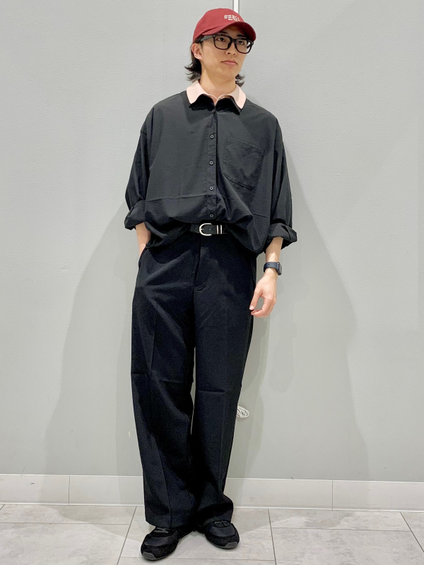 スウェT(5分袖)(ラガー)(バイカラー)、ワイドストレートスラックスの