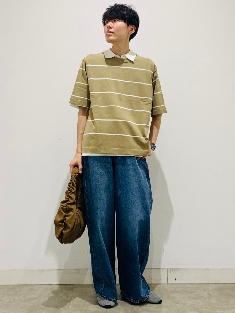 リリヤーンクルーネックセーター、リップストップクロップドパンツ+E