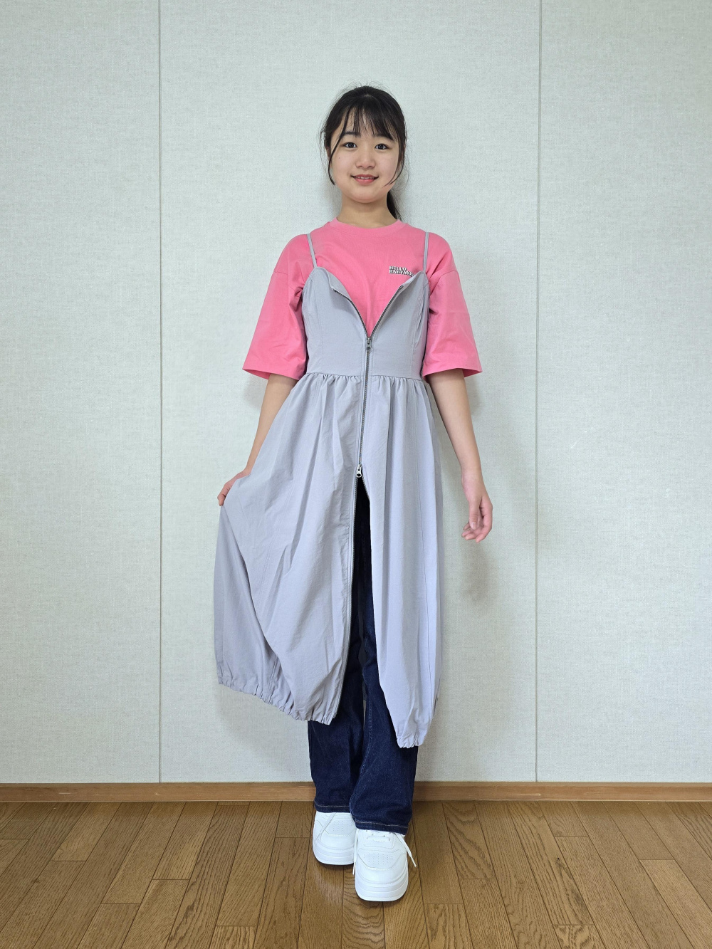 GIRLSリブメローT(半袖)、GIRLSストレッチスリムフレアジーンズ」の