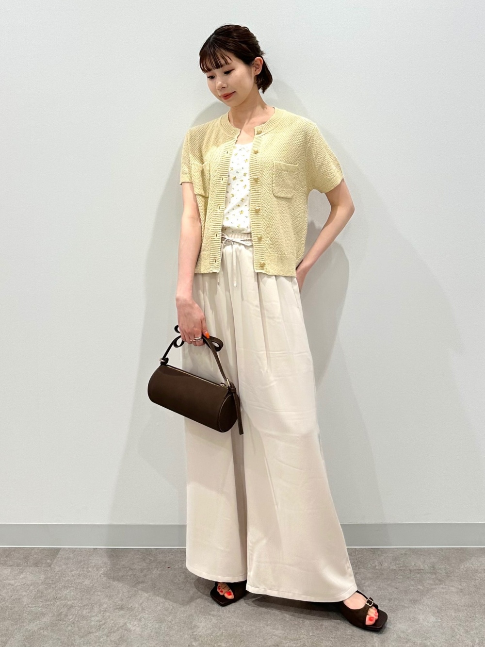____369！　　高さを140cm Draped Wide Pants、Washable Knitted Striped T-Shirt/HalfSlv」| GU