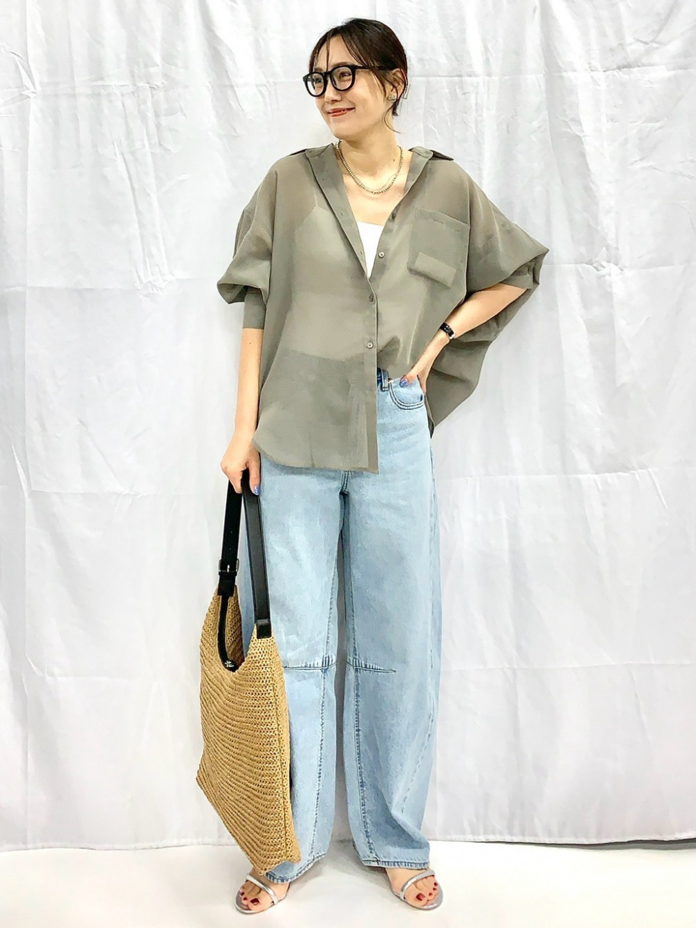 P*C様 TGC jeans デニム ベスト 40 デニムベスト、ポインテールフラワープリントT」の着用コーディネート