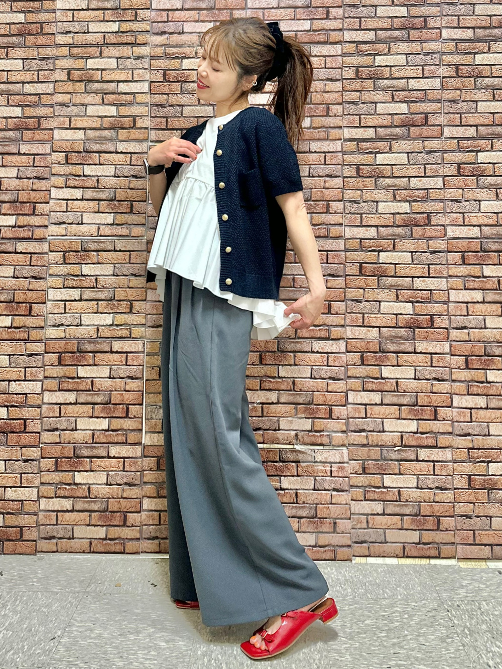 ____369！　　高さを140cm Draped Wide Pants、Washable Knitted Striped T-Shirt/HalfSlv」| GU