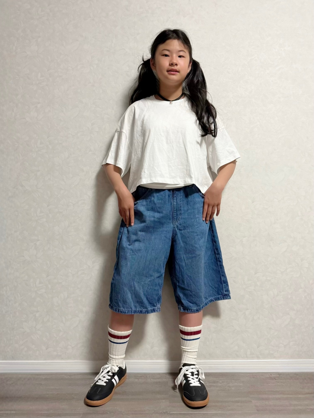デニムジャケット、GIRLSコットンオーバーサイズクロップドT JR」の 