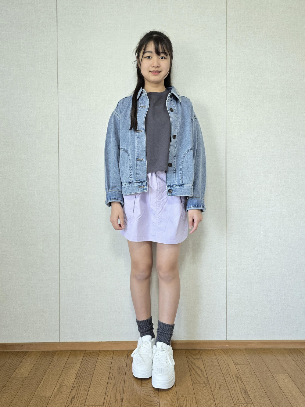 デニムジャケット、GIRLSコットンオーバーサイズクロップドT JR」の 